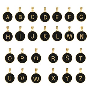 Colgante de letra esmaltada, dije redondo del alfabeto con micropavé de circonitas, collar con inicial chapado en oro de 18 quilates, accesorio para hacer joyas DIY, 28 x 19 x 2,5 mm