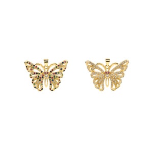 Butterfly Pendant, 18K Gold Filled Butterfly Charm, Micropavé CZ Insect Necklace, DIY Jewelry Making Accessory, 24x32x3mm