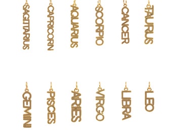18K Gold Filled Zodiac Pendant, Horoscope Charm, Horoscope Pendant, Letter Charm, DIY Jewelry Making Accessories