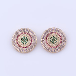 18K Gold Filled Round Pendant, Micropave Zirconia Disc Charms, DIY Jewelry Making Findings Supplies