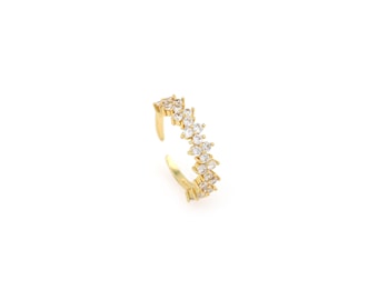 Zircon Ring, 18K Gold Filled Thin Ring, Micropavé CZ Stacking Ring, Adjustable Ring, Dainty Ring, Gift for Her