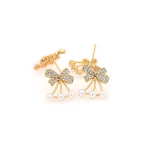 Strik oorbellen, 18K goud gevulde Cherry Stud oorbellen, Micropavé CZ Parel Stud Oorbellen, Cadeau voor haar, DIY Sieraden Maken Accessoire, 16.5x14.5mm