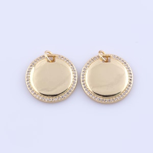 18K Gold Filled Round Pendant, Micropave Zirconia Disc Charms, DIY Jewelry Making Findings Supplies