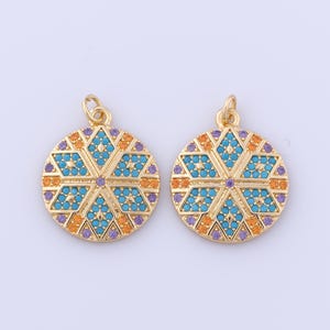 18K Gold Filled Round Pendant, Micropave Zirconia Round Charms, DIY Jewelry Making Findings Supplies