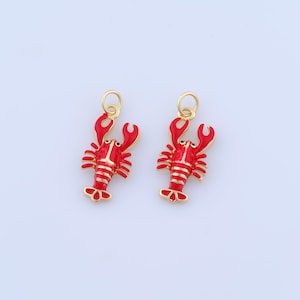 18K Gold Filled Enamel Lobster Pendant,Gold Marine Life Charms,Lobster Charms DIY Bracelet Necklace Jewelry Making Findings Supply