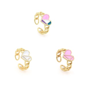 Fashion Enamel Heart Ring, 18K Gold Filled Heart Ring, Micropavé CZ Enamel Ring, Gold Ring,  Chain Ring, Gift for Her
