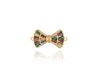 Micropavé CZ Bow Tie Connector, Bow Tie Connector Charm, 18K Gold Filled Bow Tie Connector, DIY Jewelry Making Supplies, 14x28x3.5mm