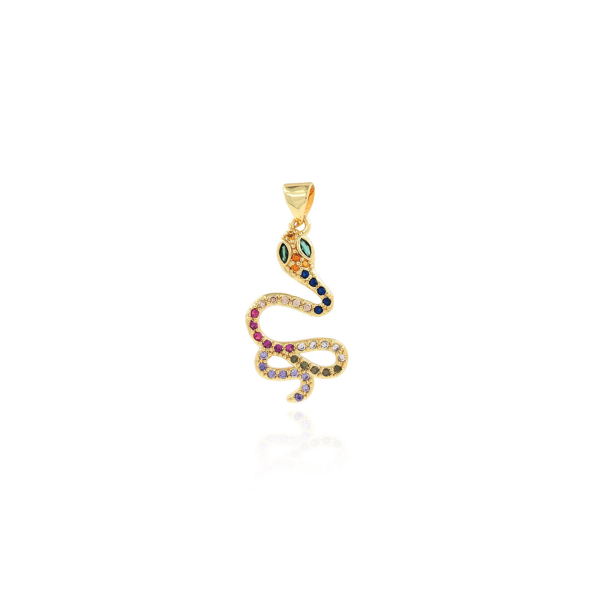 Gold Python Pendant, 18K Gold Filled Gold Python Charm, Micropavé CZ ...