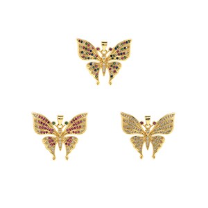 Micropavé CZ Butterfly Pendant, 18K Gold Filled Butterfly Charm, Insect Necklace, DIY Jewelry Making Accessory, 27x32x3mm