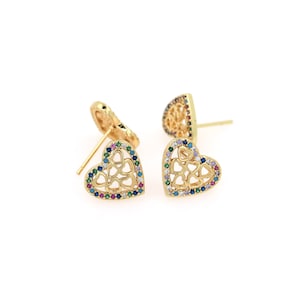 Heart Earrings, 18K Gold Filled Love Hearte Stud Earrings, Micropavé CZ Love Stud Earrings, Gift for Her, DIY Jewelry Making Accessory
