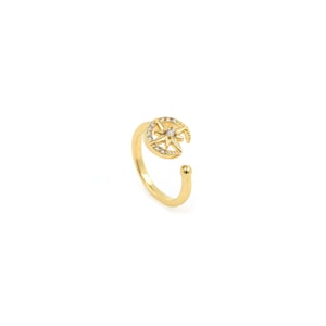 North Star Ring, 18K Gold Filled Star Charm, Signet Ring, Micropavé CZ Adjustable Ring, Starburst Ring, Star Ring, Mother&#39;s Day Gift
