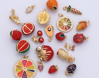 18K Gold Filled CZ Fruithanger, Banaan Charms, Cherry Charms DIY Armband Ketting Sieraden Maken Bevindingen Supply