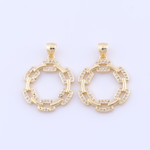 18K Gold Filled Round Pendant, Micropave Zirconia Round Charms, DIY Jewelry Making Findings Supplies