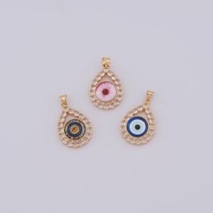 18K ゴールドフィルド CZ ウォータードロップペンダント、ゴールドエナメルイーブルアイチャーム、アイチャーム DIY ブレスレットネックレスジュエリー製作用金具