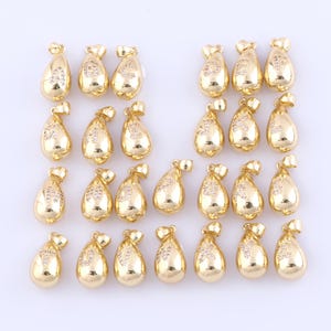 18K ゴールドフィルド ティアドロップペンダント、マイクロパヴェジルコニア アルファベットチャーム、イニシャルチャーム、DIY ジュエリー製作用金具