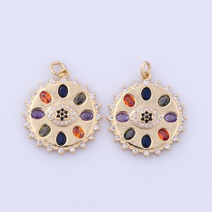 18K Gold Filled Round Pendant, Micropave Zirconia Round Charms, DIY Jewelry Making Findings Supplies