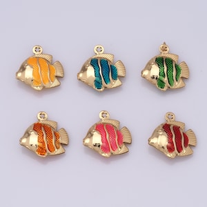 18K Gold Filled Ornamental Fish Pendant,Gold Enamel Tropical Fish Charms,Fish Charms DIY Bracelet Necklace Jewelry Making Findings Supply