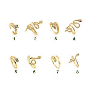 Snake Ring, 18K Gold Filled Reptile Ring, Snake Charm, Open Ring, Micropavé CZ Adjustable Ring, Various Available