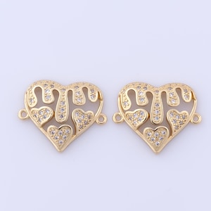 18K Gold Filled Heart Connectors, Micro Pave Zirconia Love Connectors, DIY Jewelry Making Findings Supplies