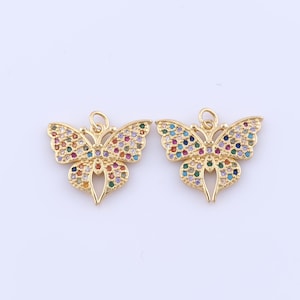 18K Gold Filled Butterfly Pendant, Micropave Zirconia Insect Charms, Flying Charms, DIY Jewelry Making Findings Supplies
