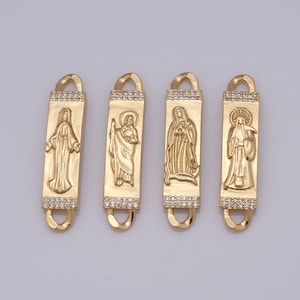18K Gold Filled Gold Virgin Mary Connector,Micropavé CZ Saint Jude Connector,DIY Bracelet Necklace Jewelry Making Findings Supply