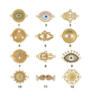 Evil Eye Connector, 18K Gold Filled Evil Eye Charm, Eye Connector, Demon Eye Connector, Lucky Eye Connector, DIY Jewelry Making Accessories