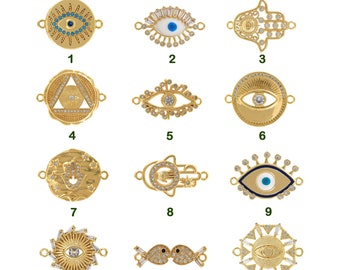 Evil Eye Connector, 18K Gold füllte Evil Eye Charm, Eye Connector, Dämon Eye Connector, Lucky Eye Connector, DIY Schmuck machen Zubehör
