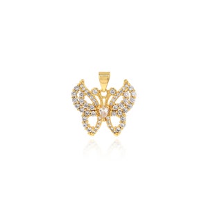 Fashion Gold Butterfly Pendant, 18K Gold Filled Flying Charm, Micropavé CZ Insect Necklace, DIY Jewelry Making Accessory, 20x20x2.5mm