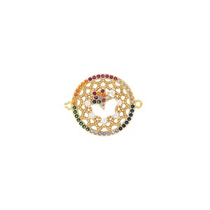 18K Gold Filled Circular Connector, Micropavé CZ Pentagram Connector, Circular Connector Charm, DIY Jewelry Making Supplies, 18.5x23x2.5mm