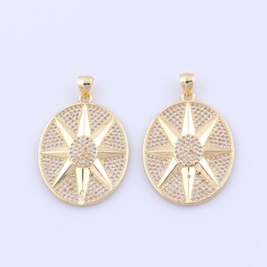 18K Gold Filled Round Pendant, Micropave Zirconia Sun Charms, DIY Jewelry Making Findings Supplies