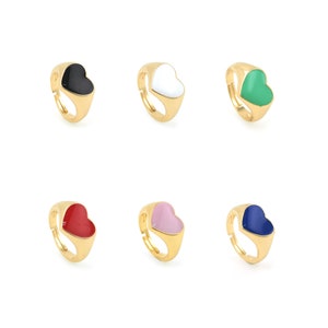 Enamel Heart Ring, Enamel Ring, 18K Gold Filled Adjustable Ring, Heart Ring, Delicate Ring, Stacking Ring, Gift for Her,Multicolor Available