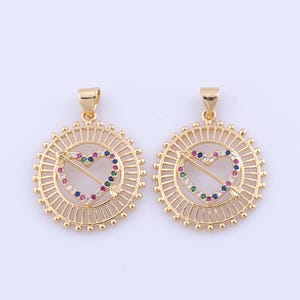 18K Gold Filled Round Pendant, Micropave Zirconia Heart Charms, Arrow Charms, DIY Jewelry Making Findings Supplies