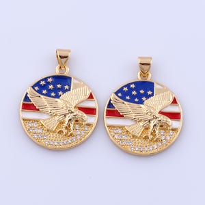 18K Gold Filled Round Pendant, Micropave Zirconia Eagle Charms, Enamel Charms, Animal Charms, DIY Jewelry Making