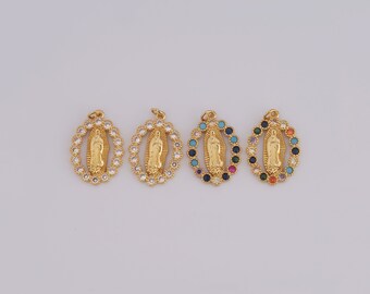 18K Gold gefüllter ovaler Anhänger, CZ Jungfrau Maria Charms, religiöse Charms, katholische Charms, DIY Armband Halskette Schmuckherstellung Zubehör