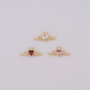 Gold CZ Heart Connector,18K Gold Filled Wings Connector,Crown Connector DIY Bracelet Necklace Jewelry Making Findings Supply