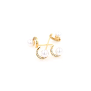 Moon Earrings, 18K Gold Filled Crescent Stud Earrings, Micropavé CZ Pearl Stud Earrings, Gift for Her,DIY Jewelry Making Accessories,9.5x8mm