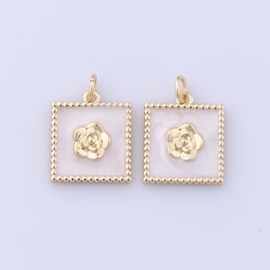 18K Gold Filled Quadrat Anhänger, Blumen Charms, Perlmutt Charms, DIY Schmuckherstellung Zubehör