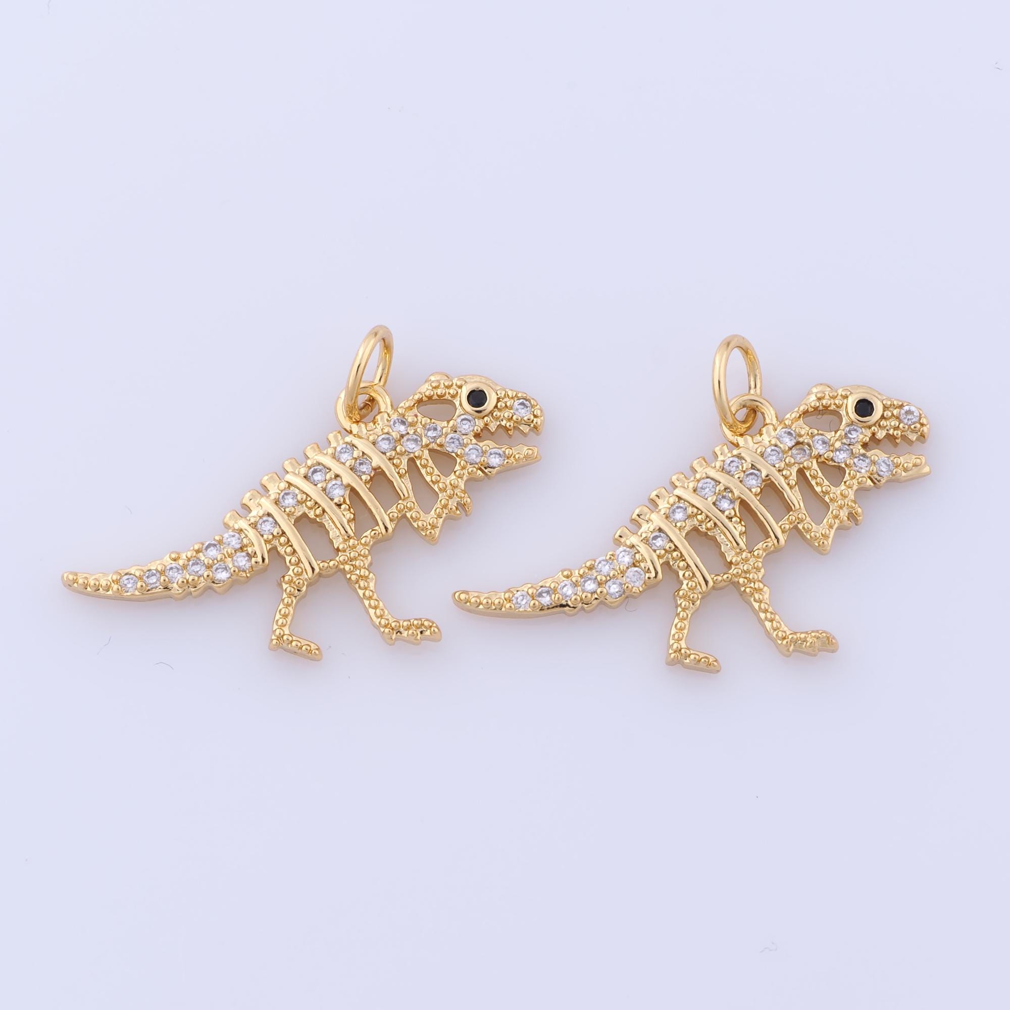 18K Gold Filled Dinosaur Pendant, Micro Pave Zirconia Dinosaur