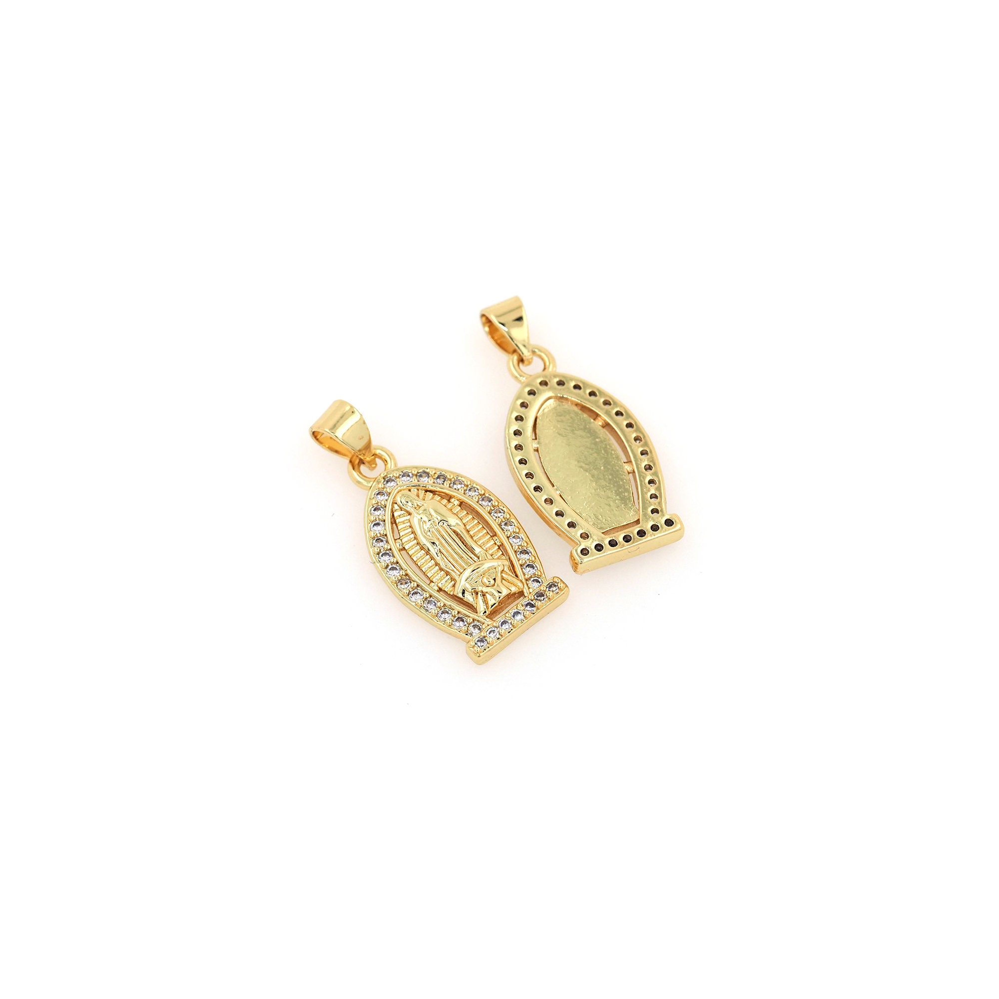 Oval Virgin Mary Pendant, 18K Gold Filled Virgin Charm, Micropavé CZ ...