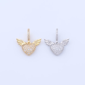 18K Gold Filled Heart Pendant,Gold CZ Wing Charms,Love Charms DIY Bracelet Necklace Jewelry Making Findings Supply