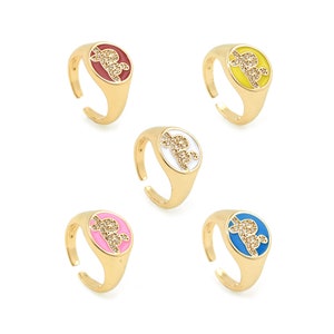 Enamel Letter Ring, Enamel Ring, 18K Gold Filled Adjustable Ring, Open Ring, Symbol Ring, Letter Charm, Multicolor Available