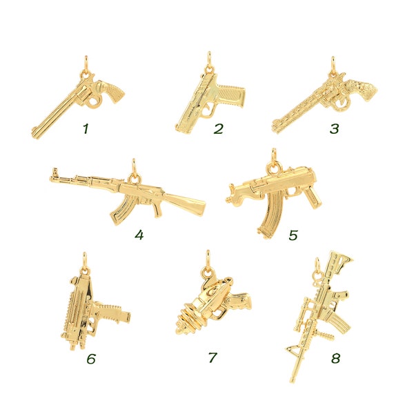 Gun Pendant, 18K Gold Filled Gun Charm, Submachine Gun Necklace, Pistol Charm, Gifts for Men, DIY Jewelry Making Accessories