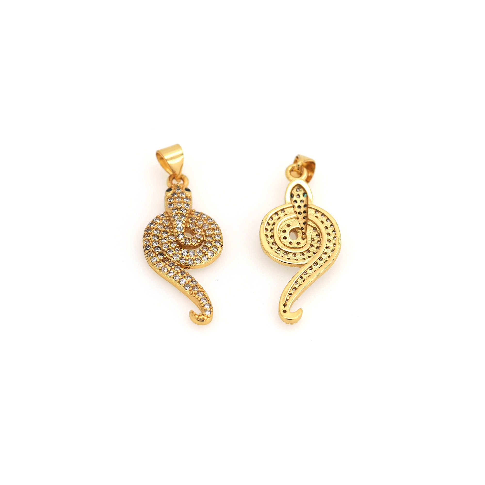 Gold Python Pendant, 18K Gold Filled Gold Python Charm, Micropavé CZ ...