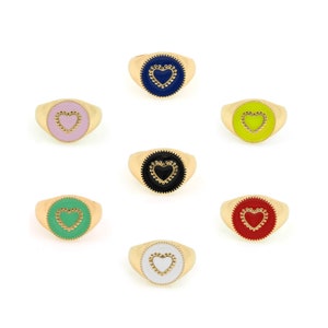 Enamel Heart Ring, Enamel Ring，18K Gold Filled Adjustable Ring, Round Ring, Delicate Ring, Multicolor Available
