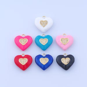 18K Gold Filled Enamel Heart Pendant,CZ Love Charms,Heart Charms DIY Bracelet Necklace Jewelry Making Findings Supply