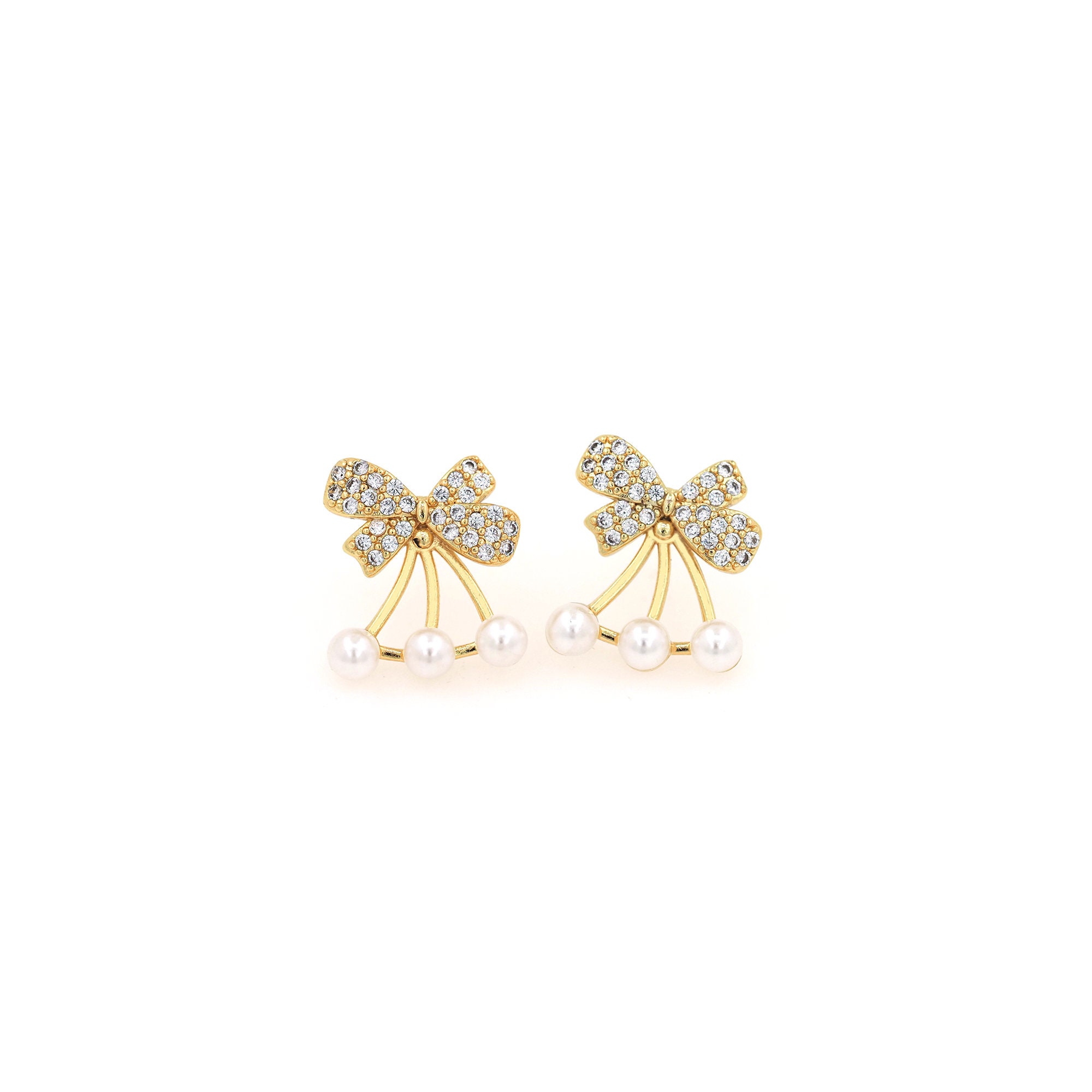ピアス French Bow Single Earring Bow Earrings, 18K Gold Filled Cherry Stud Earrings