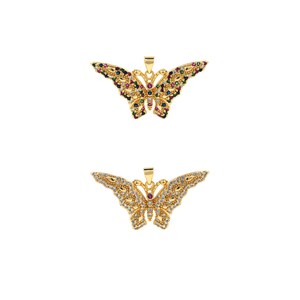 Micropavé CZ Monarch Butterfly Pendant, 18K Gold Filled Butterfly Charm, Insect Necklace, DIY Jewelry Making Accessory, 21x40x5mm