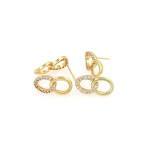 Chain Earrings, 18K Gold Filled Infinity Stud Earrings, Micropavé CZ Number Stud Earrings, Gift for Her, DIY Jewelry Making Accessories