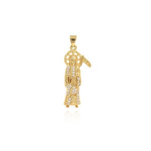 Fashion Grim Reaper Pendant, 18K Gold Filled Grim Reaper Charm, Micropavé CZ Grim Reaper Necklace, DIY Jewelry Making Accessory, 37x14x3.3mm