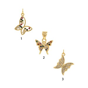 Micropavé CZ Butterfly Pendant, 18K Gold Filled Butterfly Charm, Insect Necklace, Flying Charm, DIY Jewelry Making Accessory, 15x18x2.2mm